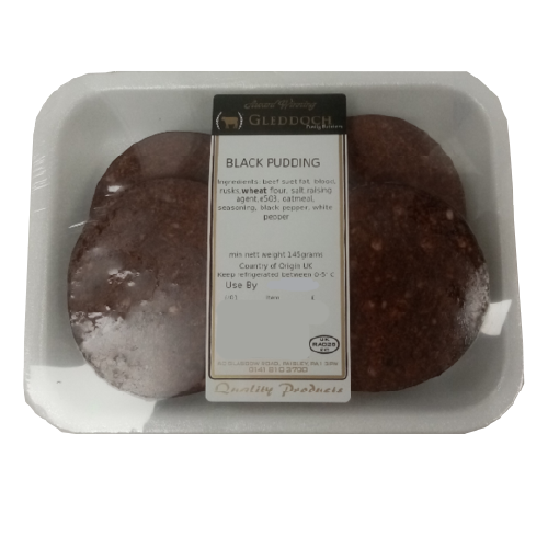 *sub Gleddoch Black Pudding 4pk Pm 1.60
