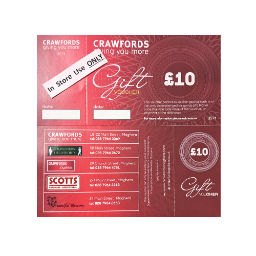 Crawfords Gift Voucher Card - £10 - For In Store Use Only.