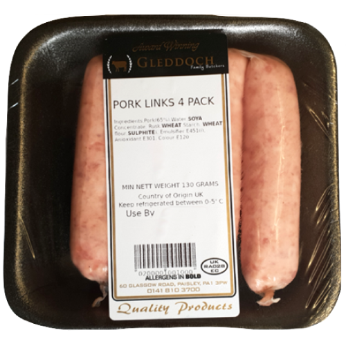 Gleddoch Pork Links 4pk Pm 1.40