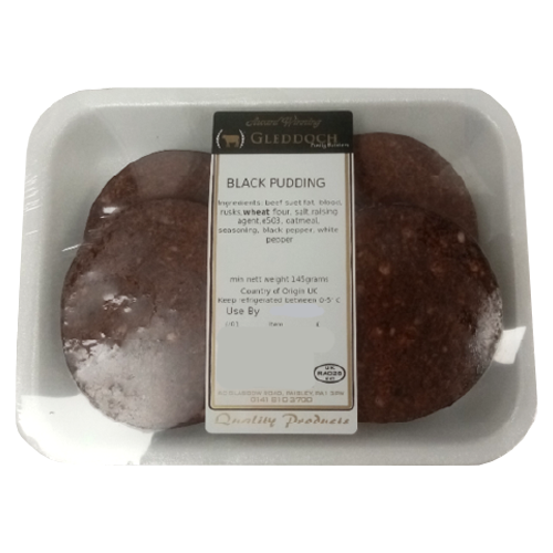 Gleddoch Black Pudding 4pk Pm 1.60